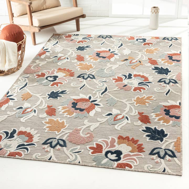 LR Home - Wholesale Area Rug - Vanessa Floral Hi-Low Multicolored Indoor / Outdoor Area Rug5