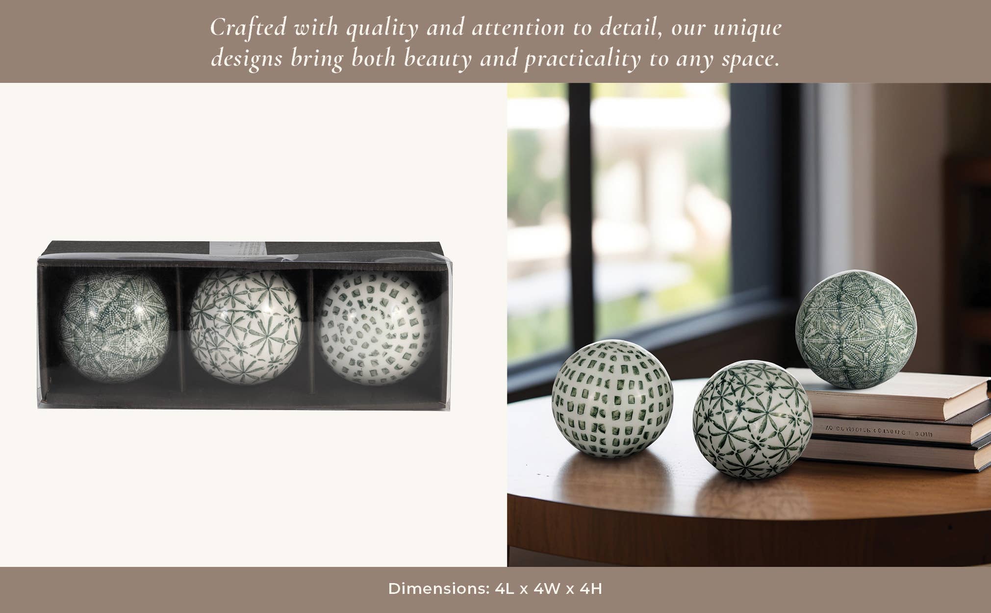 Sagebrook Home - Wholesale Decorative Tabletop Object - Ceramic Boxed Round Painted Orb Set of 3 - Green, 4 in.9