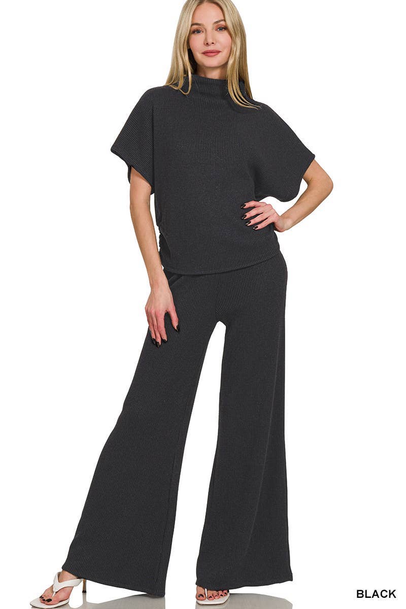 Vanilla Monkey - Wholesale Lounge Set - Women's - Sweater Mock Neck Short Sleeve Top &amp; Long Pants Set3