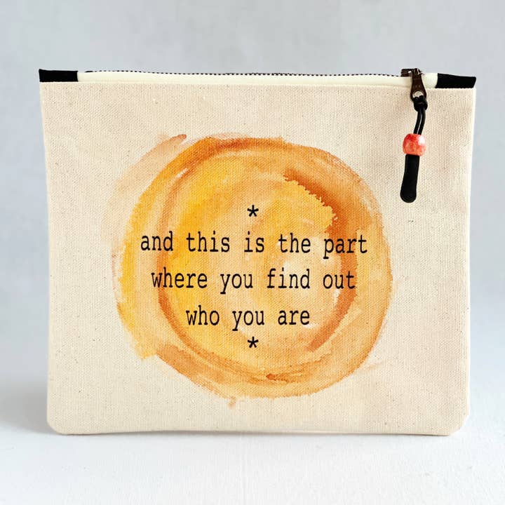 Canvas painted zip bag SMALL - find out who you are for wholesale by Pretty Clever Words