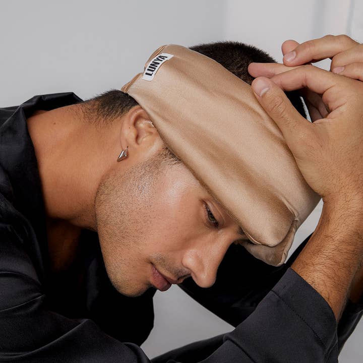 Hushed Tan Weighted Silk Sleep Mask for wholesale on Faire