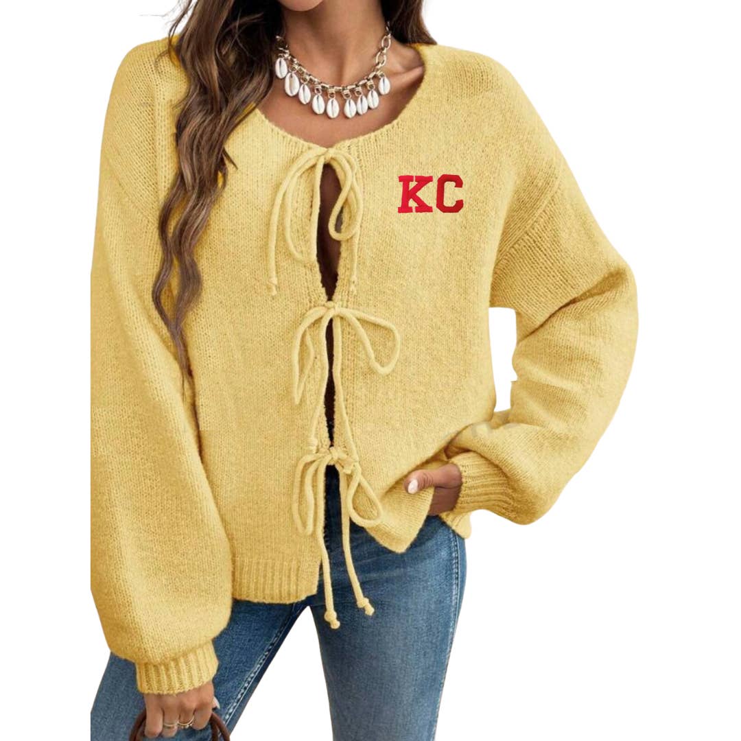 Elby Designs Apparel – Cardigan - Mulher por atacado – Cardigã Amarelo KC, Roupa de Kansas City