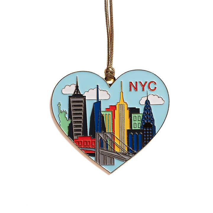 New York City NYC Skyline Heart Enamel Holiday Ornament for wholesale by THE FOUND