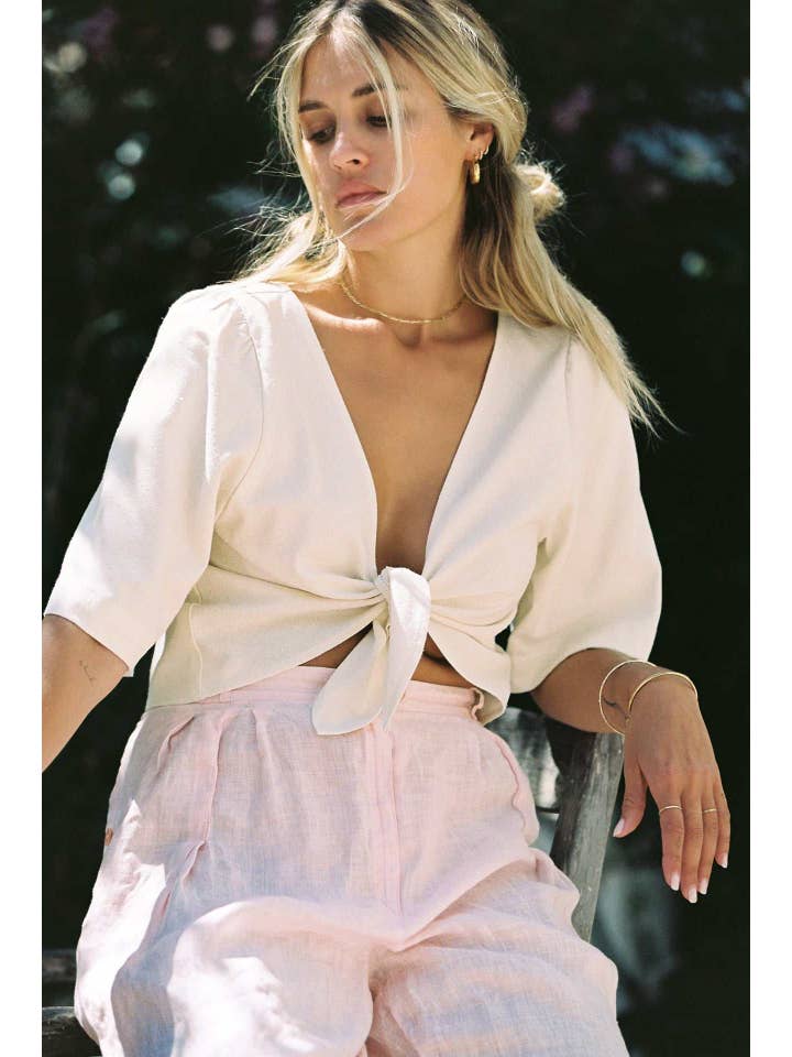 Yellow Raw Silk Tie Top- The Pheonix Top for wholesale on Faire3