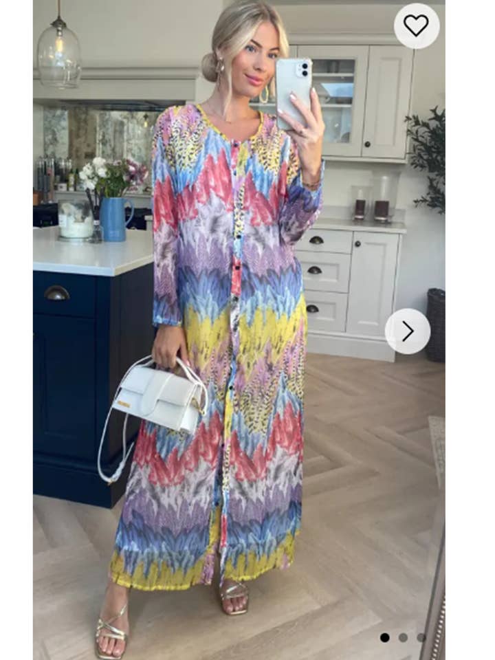 Printed long shirt dress in feather print for wholesale by CY FASHION. LONDON