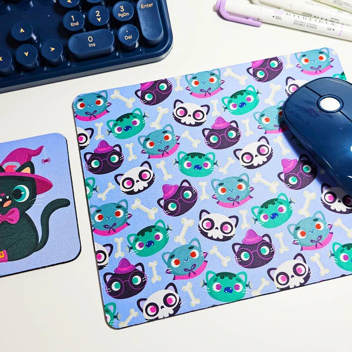 Cat Halloween Mousepad and Coaster Set for wholesale by FunUsual Suspects