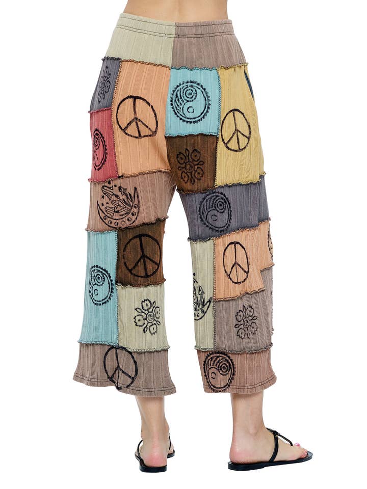 Multi Pantalon Hippie Patchwork multicolore imprimé à la main Midi en vente sur Faire
