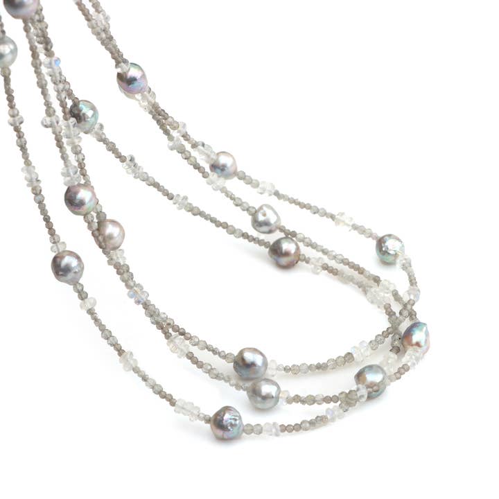 Collar Minimalista de Cuentas en Capas de Labradorita, Perla y Piedra de Luna para venta al por mayor de Fine Facets