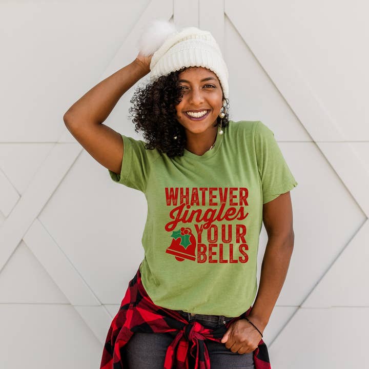 Olive And Ivory Wholesale - Wholesale Screen Printed T-Shirt - Women's - Whatever Jingles Your Bells | Short Sleeve Crew Neck