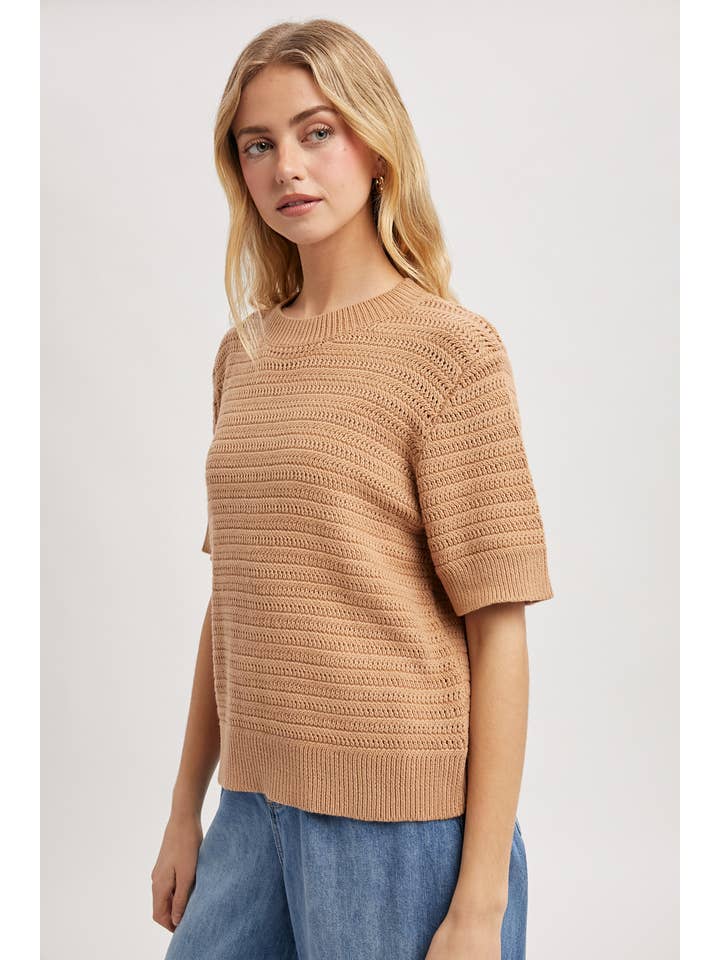 Wishlist Apparel - Wholesale Knit Sweater - Women's - TEXUTRED SHORT SLEEVE SWEATER TOP / WL25-118962