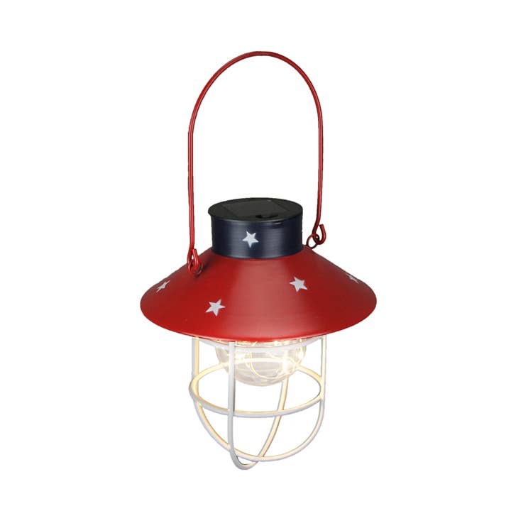 Zeckos - Wholesale Lantern - Rustic Metal Red, White, and Blue LED Hanging Solar Lantern