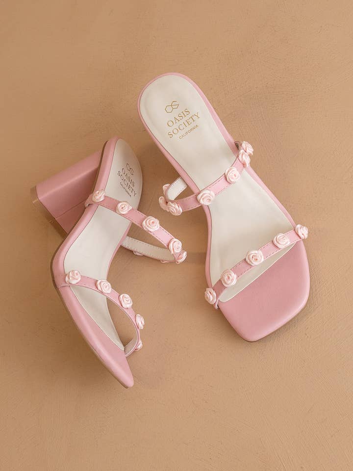 The Nia Pink | Rosette Adorned Heel for wholesale on Faire