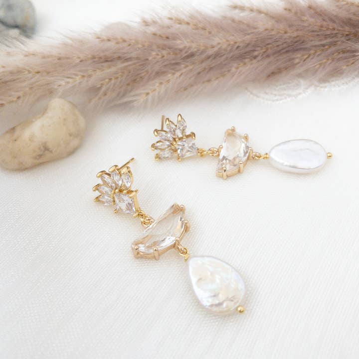 Brautohrringe, Statement-Ohrringe für Hochzeit, Perlenstein für den Großhandel von YSM Designs