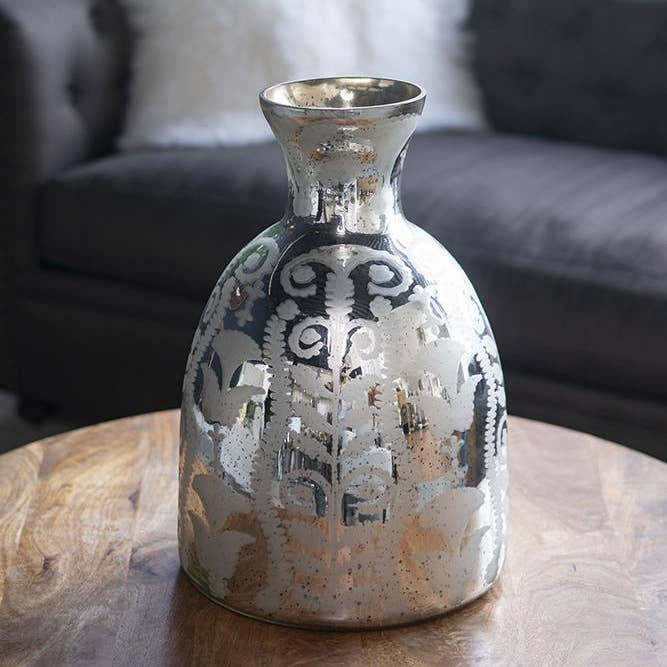 A&B Home Group Inc. - Wholesale Vase - D12x18" Antique Silver Glass Flower Vase Round & Wide3