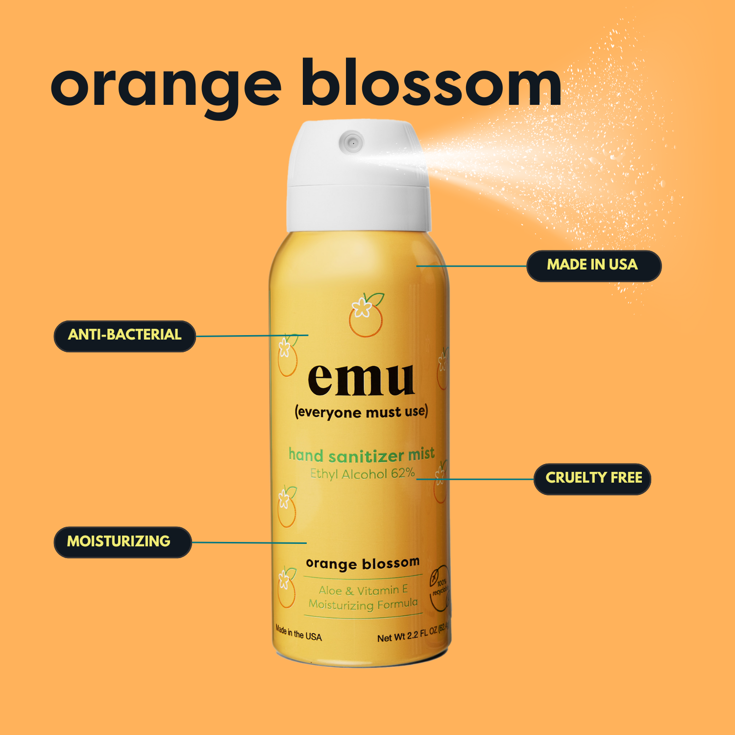 Closeouts Surplus & Salvage - Wholesale Hand Sanitizer - EMU Moisturizing Hand Sanitizer Mist 2.2oz  - 24 Pack8