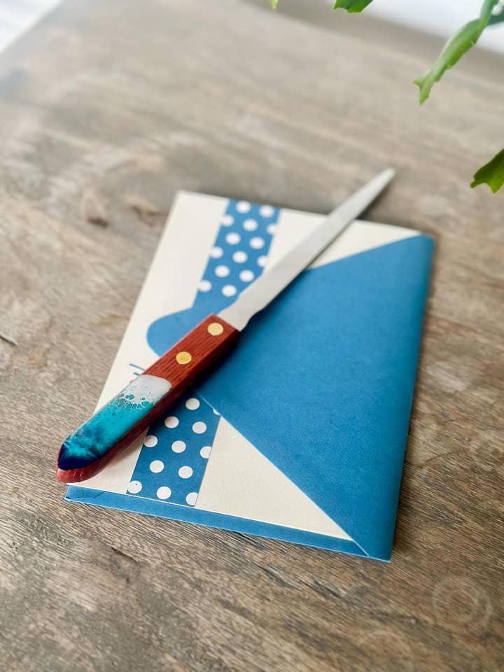Stainless Steel Letter Opener with Resin Wave Wooden Handle for wholesale by Artful Nests