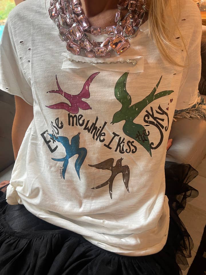 A Rare Bird Shop - Wholesale Screen Printed T-Shirt - Women's - Excuse me While I Kiss the Sky - Jimmy Hendrix shirt