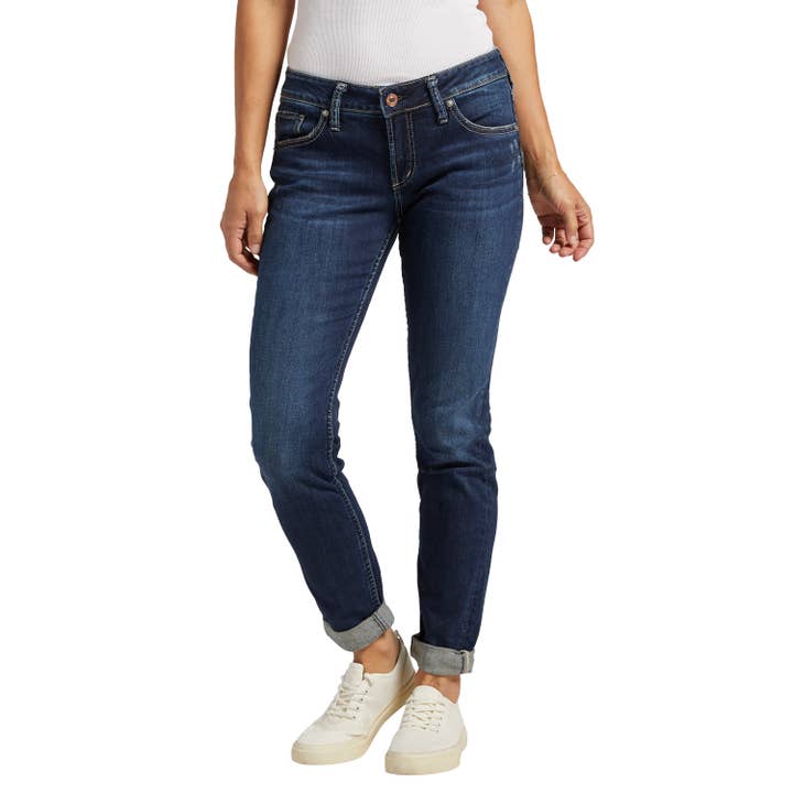 Indigo Silver Jeans Co. Boyfriend Mid Rise Slim Leg Jeans SSX365 for wholesale on Faire