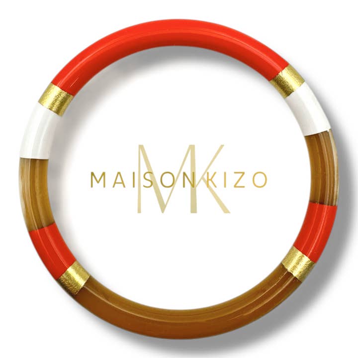 Lacquered buffalo horn bangle multicolored orange white gold for wholesale by MAISON KIZO