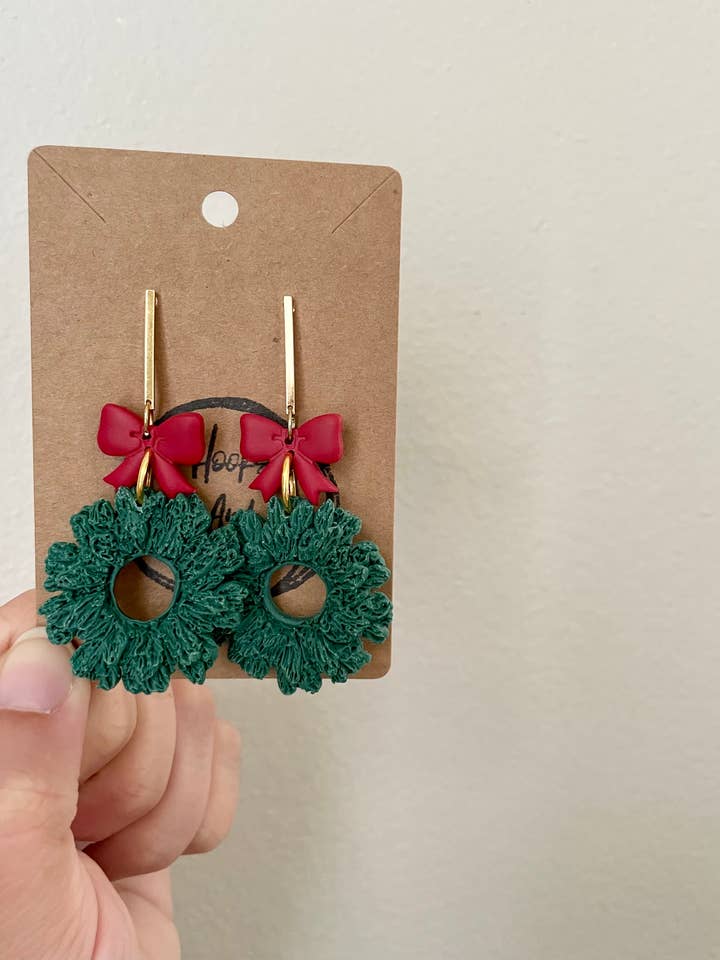 Christmas Wreath Dangle Earring for wholesale by Hooks and Clay