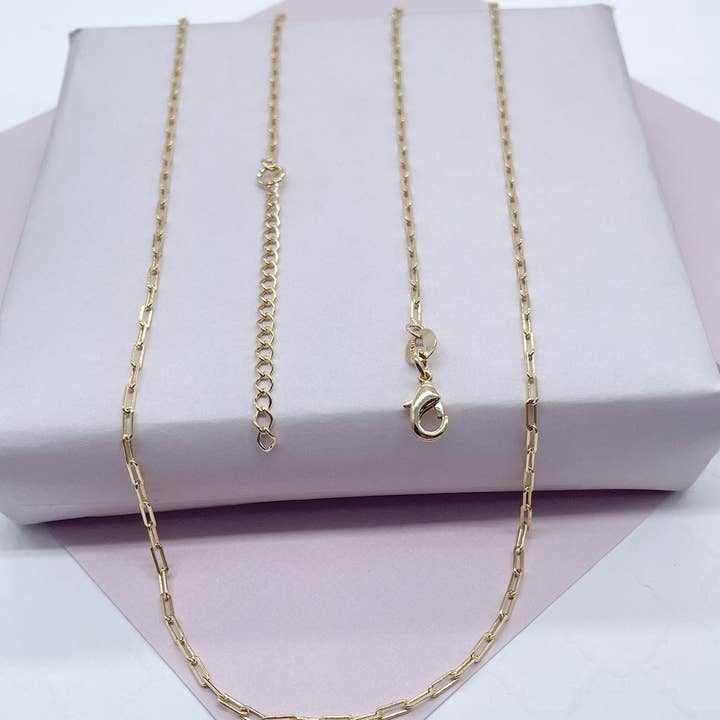 18k GF 2mm Dainty Paper Clip Chain Necklace for wholesale by Milie