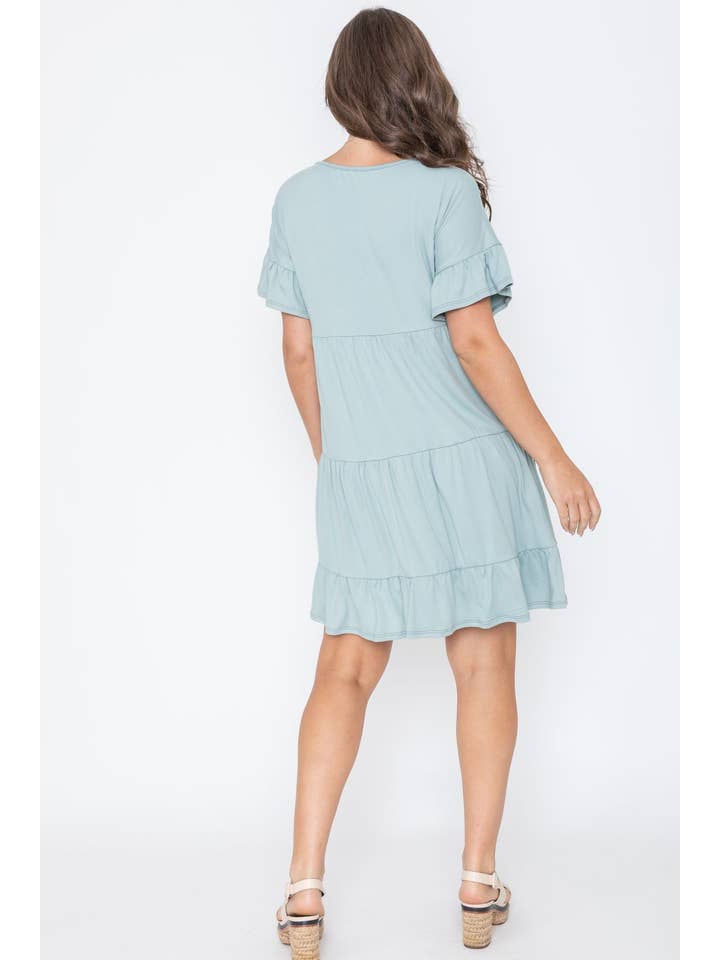 EG fashion - Vendita all'ingrosso Vestito - Donna - Abito longuette a tre strati con volant tinta unita7