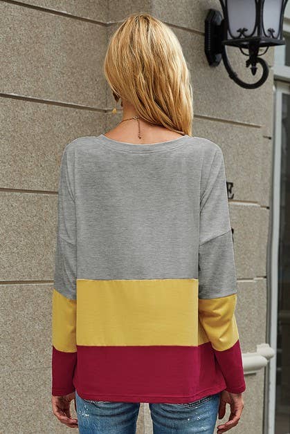 Elings - Wholesale Tunic - Women's - Round Neck Color Block Loose Top-Clearance2