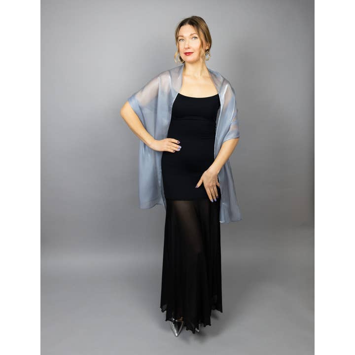 Chal transparente de organza gris claro para venta al por mayor de BridalSpain