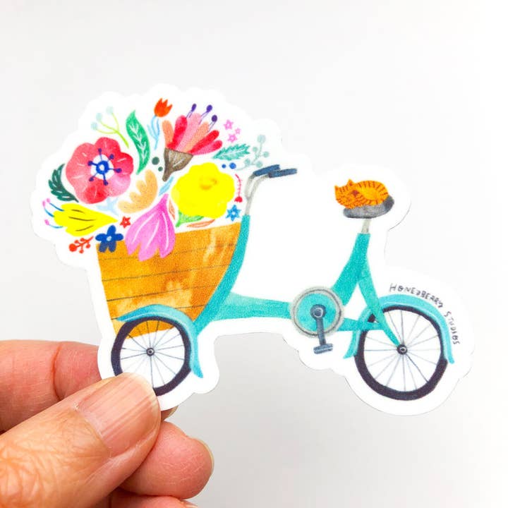 Bicycle & Flowers Sticker for wholesale by Honeyberry Studios