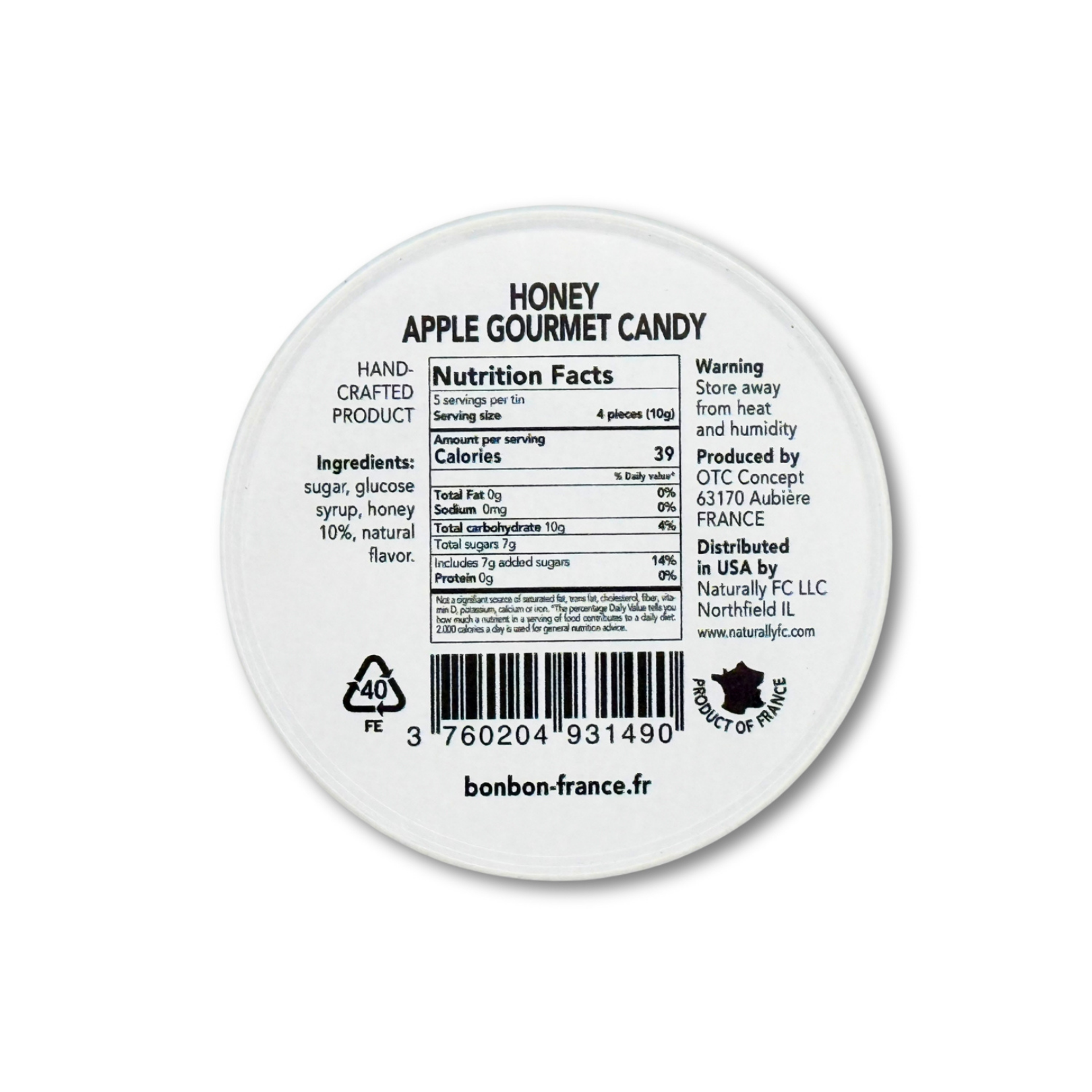 Bonbon USA France - Wholesale Hard Candy - Saint Ange Honey Apple - French Gourmet Natural Candy Tin2