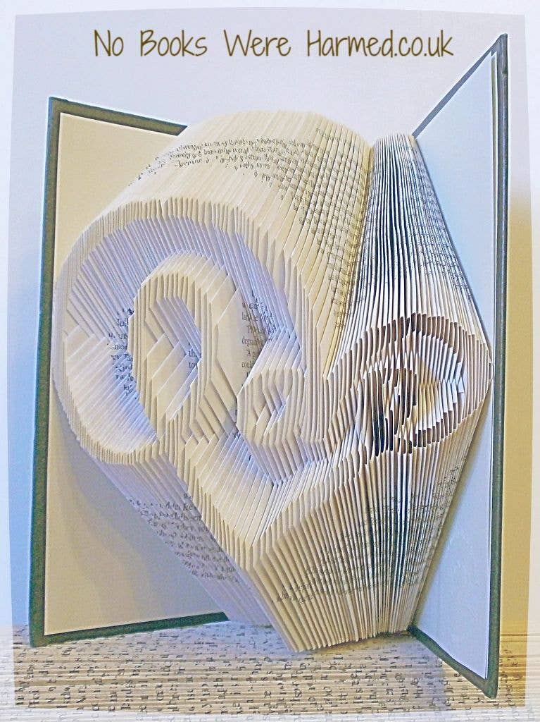 No Books Were Harmed.co.uk – wholesale Sculpture – Swirly typography "Love" heart Hand Folded Book Art Gift2
