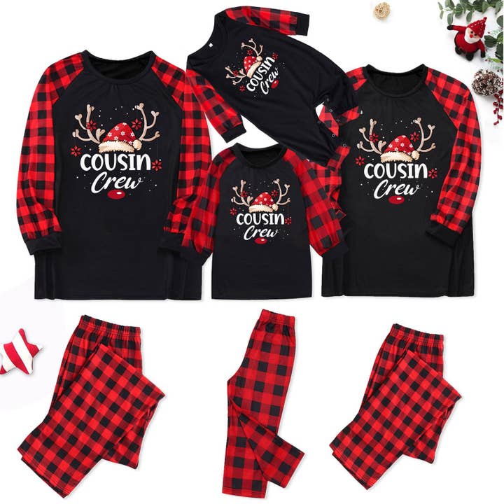 PatPat Matching - Wholesale Sleepwear Set - Unisex - Family Matching Cousin Crew Buffalo Plaid Christmas Pajamas1