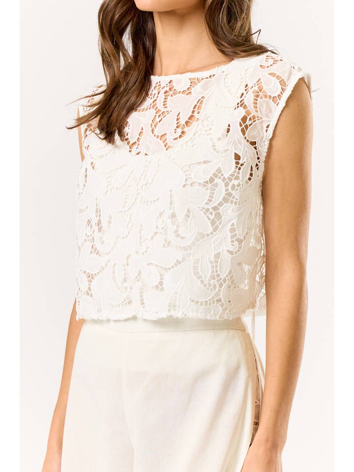 IVORY ILS4871 Linen & Lace Crop Top & Pant Set for wholesale on Faire