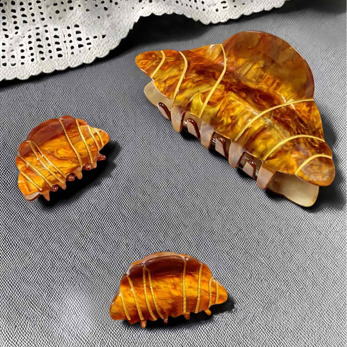 SoapElenGlen - Wholesale Hair Clip - Women's - Amber Croissant Hair Clip,  Pastry Inspired Hair Accessories3
