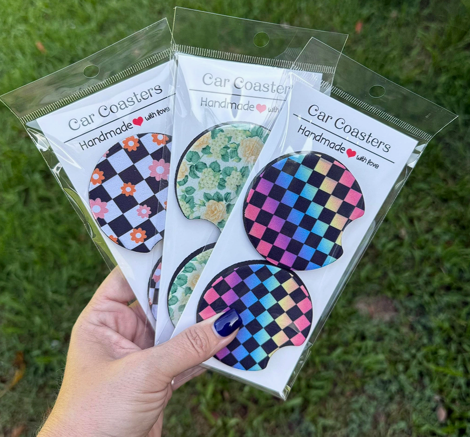 Prairie Chicken Sticker Shop & Gifts - Wholesale Car Coaster - Unisex - Halloween Witches Brew Cats & Bats Neoprene Car Coaster Set2