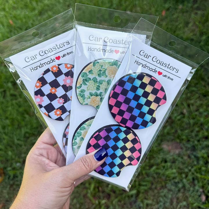 Prairie Chicken Sticker Shop & Gifts - Wholesale Car Coaster - Unisex - Halloween Witches Brew Cats & Bats Neoprene Car Coaster Set2