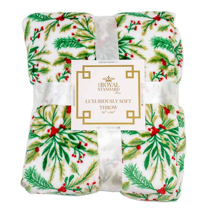 The Royal Standard - Wholesale Throw Blanket - Holly Jolly Throw Green/Red/White 50x60