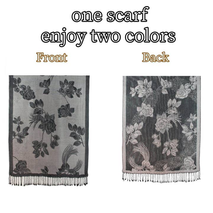 Sensibling Corp. - Wholesale Scarf – Women's - Rose Floral Pashmina Reversible Scarf Shawl63