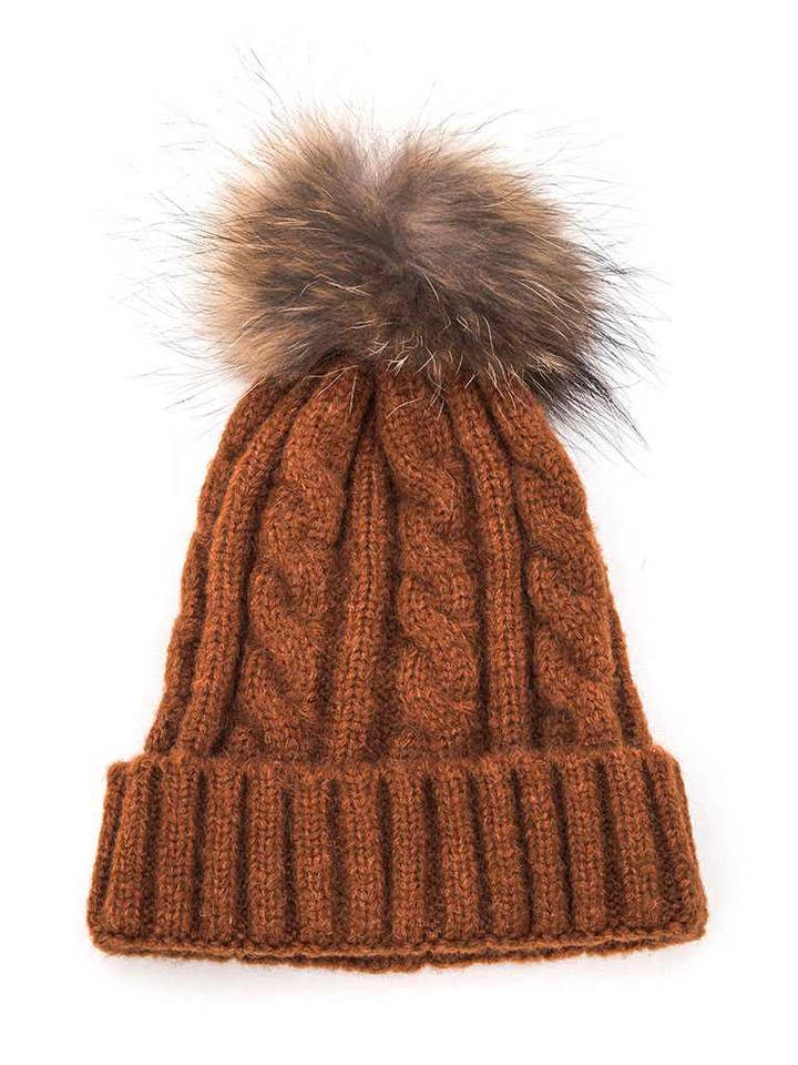 Fur Pom Cable Knit Soft Beanie for wholesale by Artini Accessories
