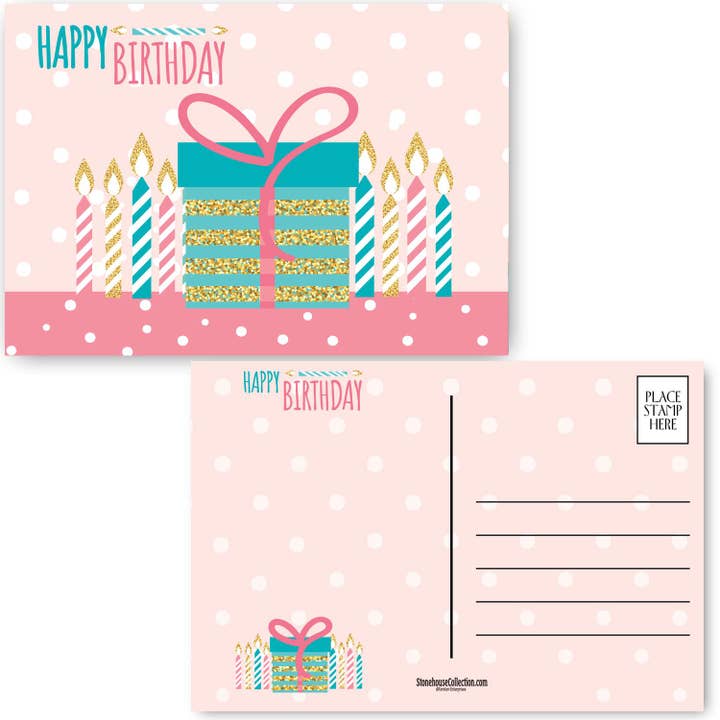Birthday Postcards with Present and Candles - 40 Pack for wholesale by Stonehouse Collection