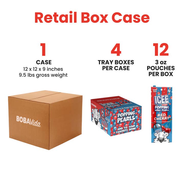 ICEE Red Cherry Popping Boba Pouches Case for wholesale by Bobavida Popping Pearls