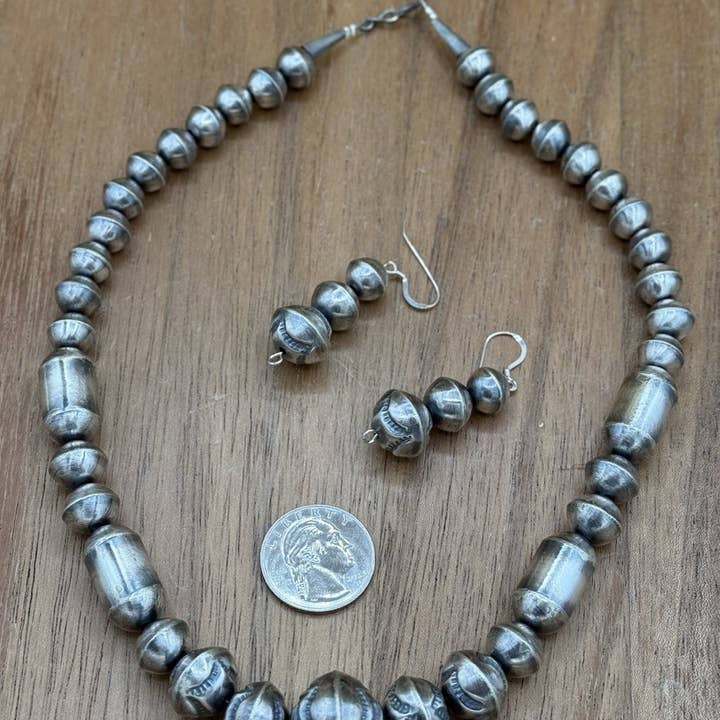 Native City Jewelry - Wholesale Jewelry Set - Authentic Navajo Handmade Old Look Navajo Pearl Bead Necklace And Earrings 18”