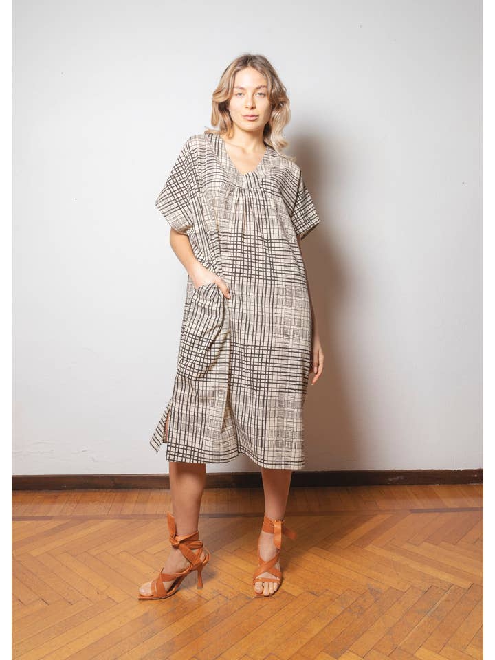 MALINI FASHION DESIGN PRIVATE LIMITED - Wholesale Kaftan - Women's - Caftano in cotone leggero e stampa geometrica - HANIMA0131