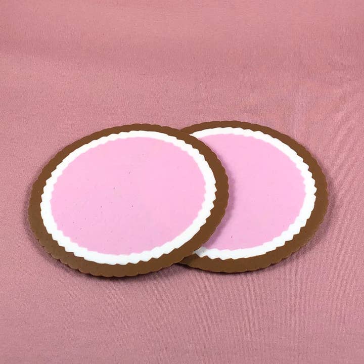 Pink with White and Brown Trim Perler Coasters for wholesale by Baked Cupcake