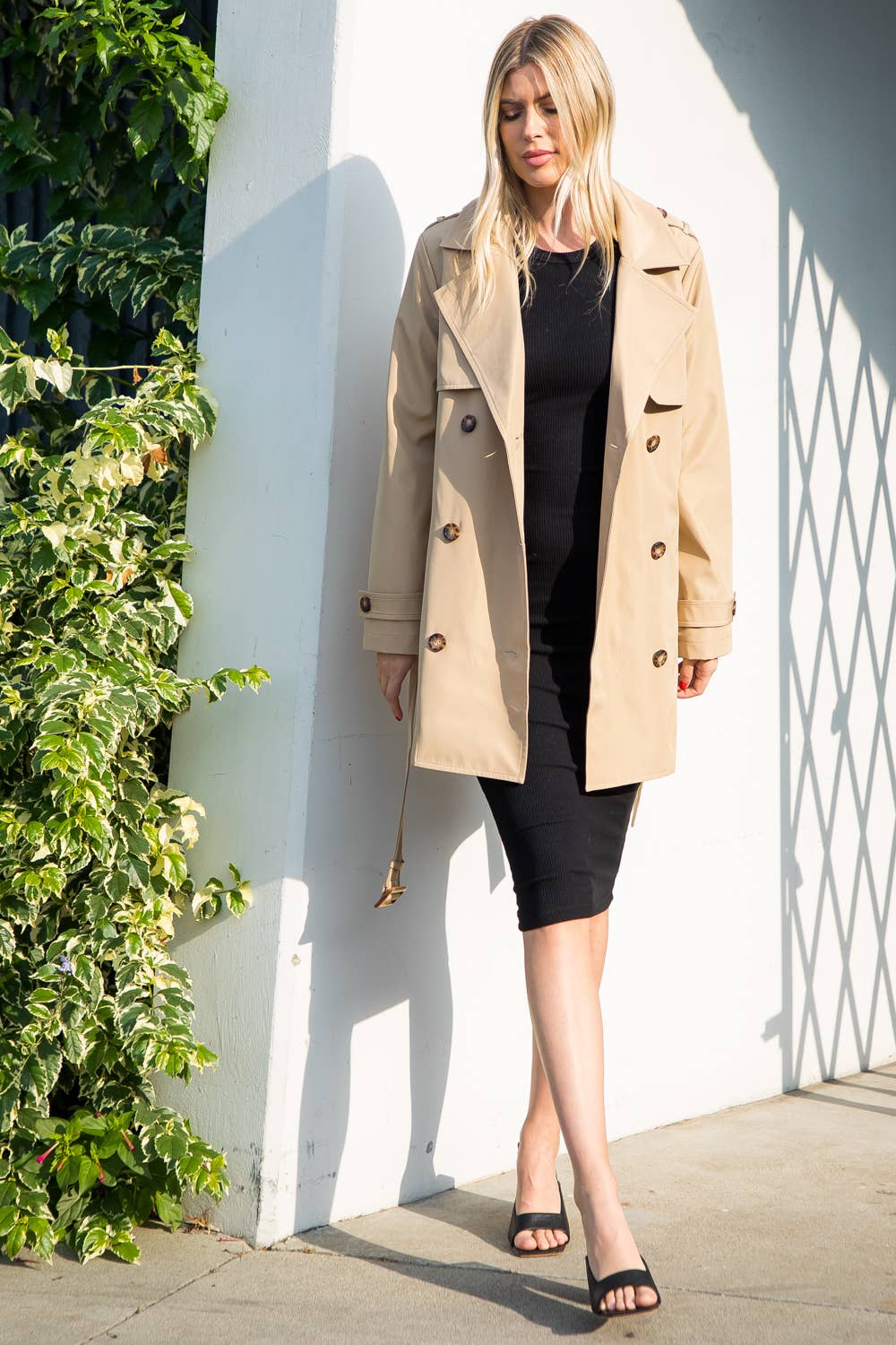 26 International - Wholesale Trench Coat - Women's - Nylon Like Midi Trench Coat With Belt7