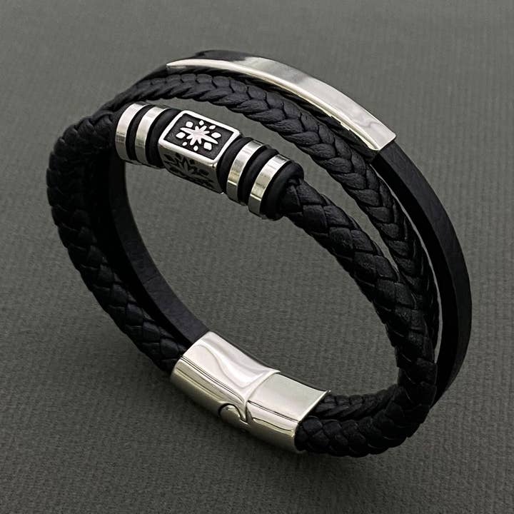 Bracciale in acciaio inossidabile da uomo in pelle multistrato - MJ/BC per la vendita all'ingrosso da parte di Mio Queena