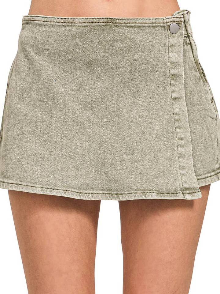 Washed Denim Skort for wholesale by Vanilla Monkey