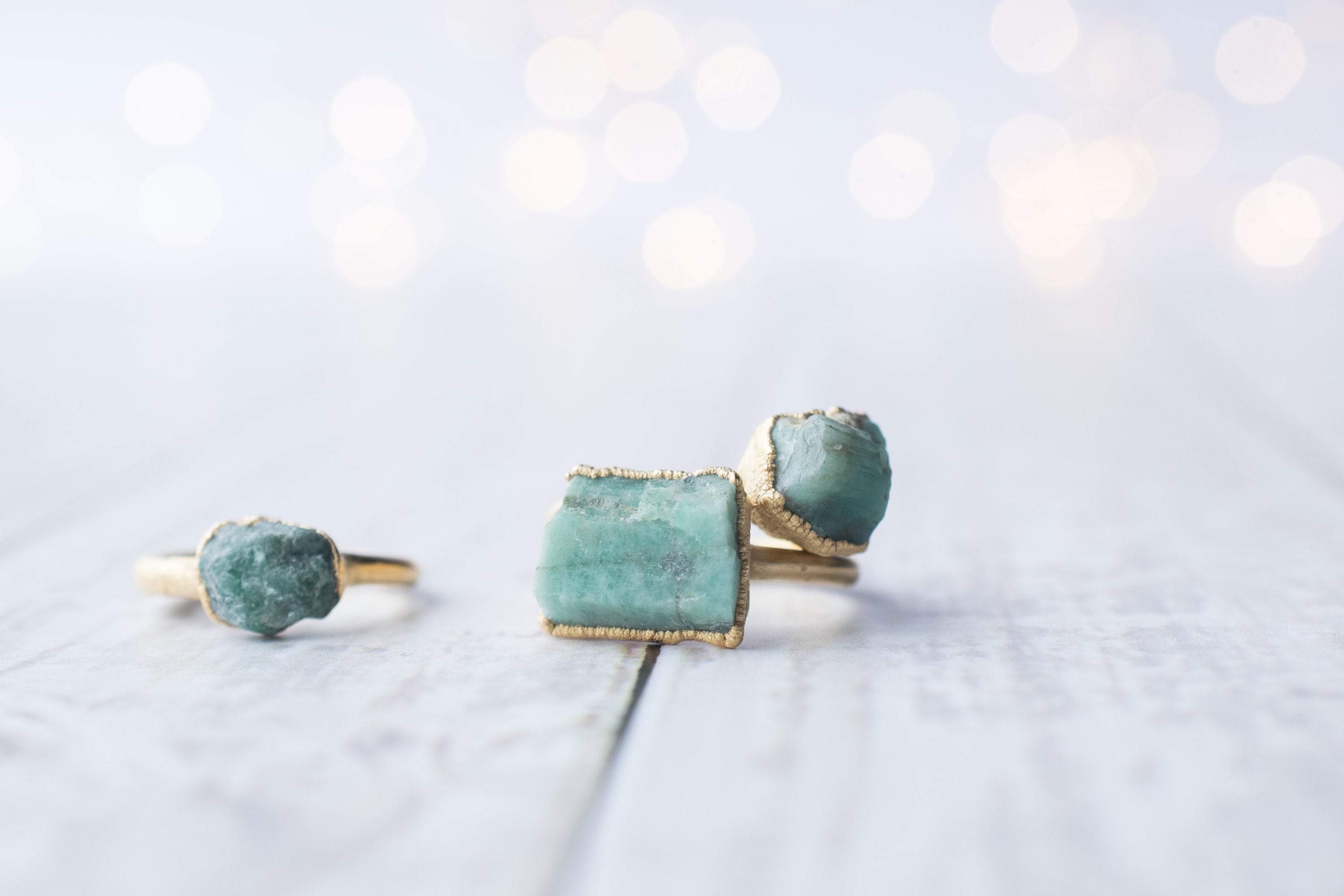 HAWKHOUSE - Wholesale Cocktail/Statement Ring - Gold Plated Rough Emerald Ring6