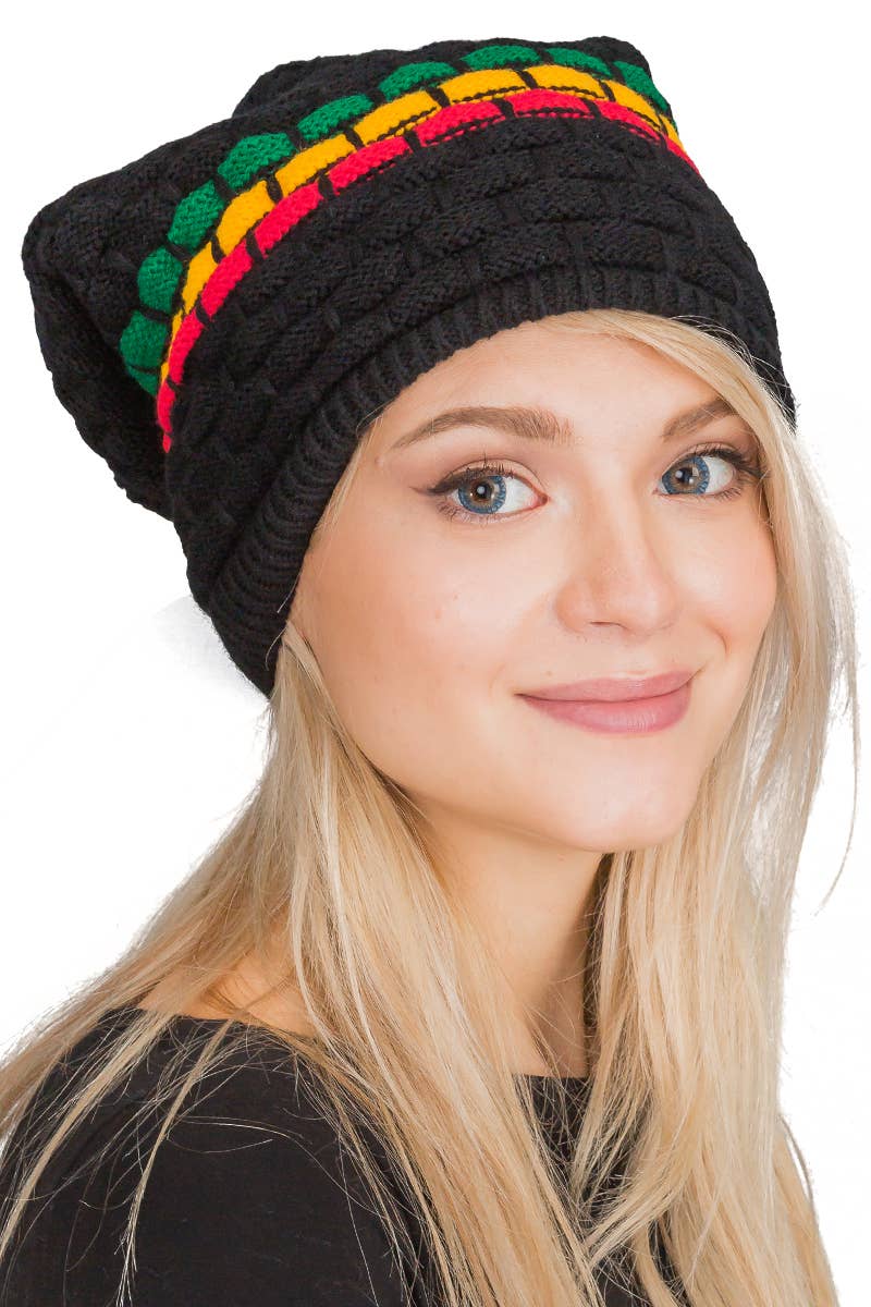 Cap Zone - Wholesale Beanie - Women's - Tri-Stripe Crochet Reggae Dreadlock Rasta Tam2