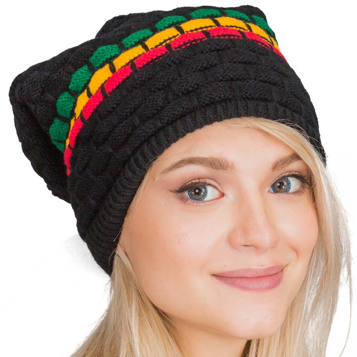Cap Zone - Wholesale Beanie - Women's - Tri-Stripe Crochet Reggae Dreadlock Rasta Tam2